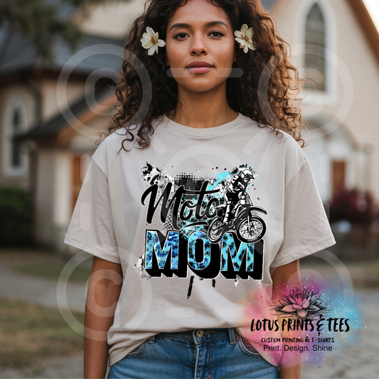 Moto Mom Blue Custom Graphic Top