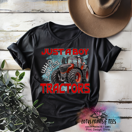 Just a Boy Who Loves Tractors Red Custom Graphic Top