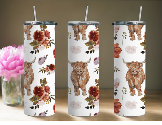 Highland Cow Floral - Custom 20oz Sublimated Tumbler – Made to Order