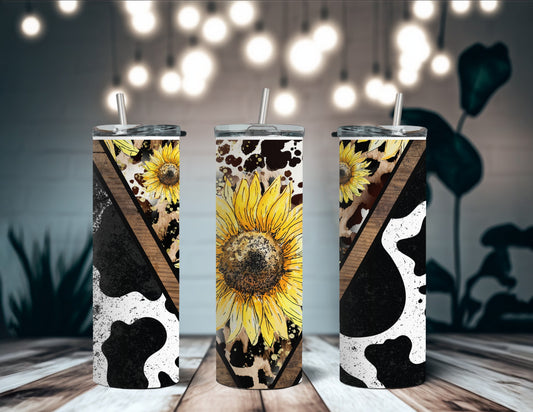 Sunflower Cowhide - Custom 20oz Sublimated Tumbler – Made to Order