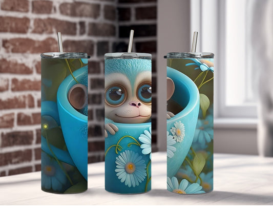 Blue Monkey in Cup - Custom 20oz Sublimated Tumbler – Made to Order