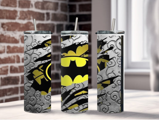Bat Hero Silver and Yellow - Custom 20oz Sublimated Tumbler – Made to Order