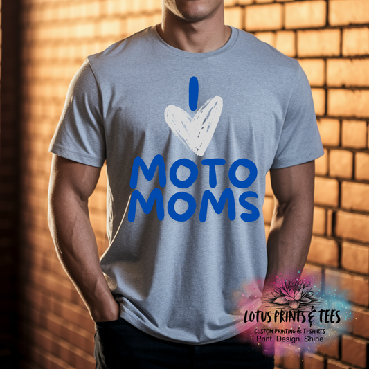 I Heart Moto Moms Blue Custom Graphic Top