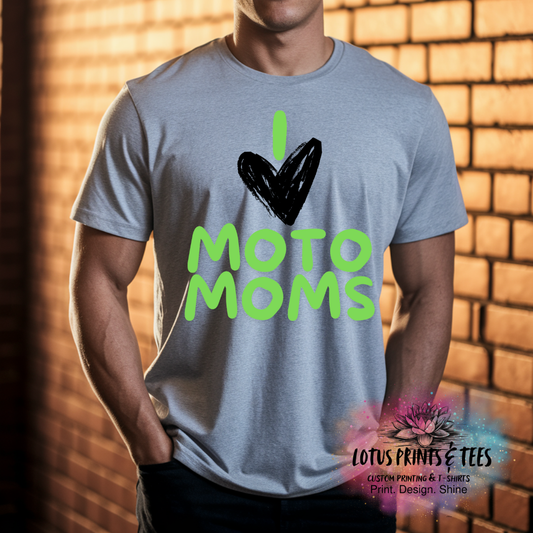 I Heart Moto Moms Green & Black Custom Graphic Top