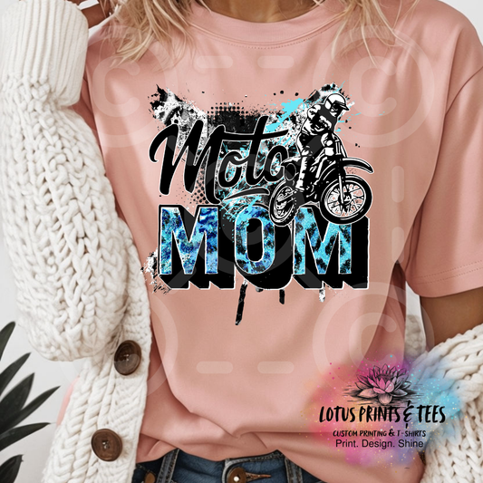 Moto Mom Blue Splash Custom Graphic Top
