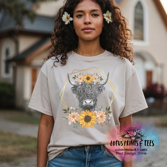 Floral Highland Cow Custom Graphic Top