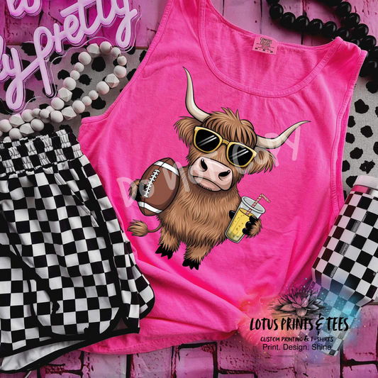 HIGHLAND COW FOOTBALL AND LEMONADE Custom Graphic Top