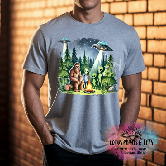 Bigfoot and Aliens Custom Graphic Top