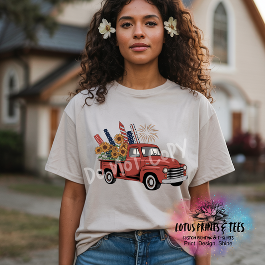 Fireworks and Sunflowers Vintage Truck Custom Graphic Top