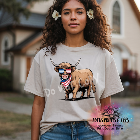 Americana Highland Cow Custom Graphic Top