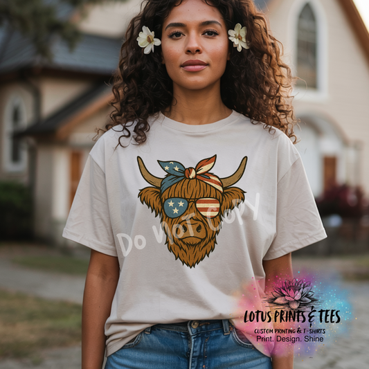 Patriotic Highland Cow Custom Graphic Top
