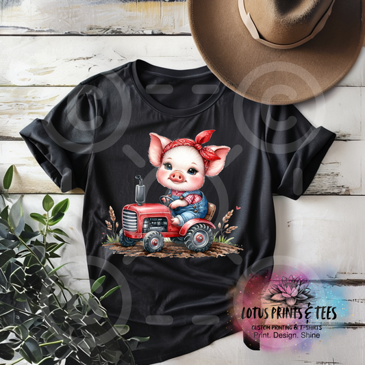 Piggy on the Tractor Custom Graphic Top