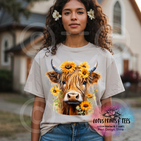 Sunflower Highland Cow Custom Graphic Top