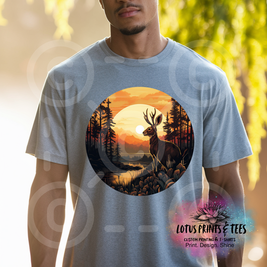 Sunset Buck Nature Custom Graphic Top