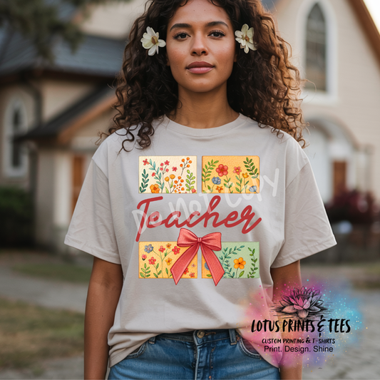 Teacher Floral Bow Graphic Top