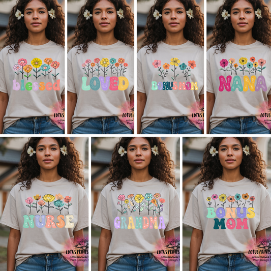 Floral Names Collection Custom Graphic Top (Leave a Note With Your Choice)