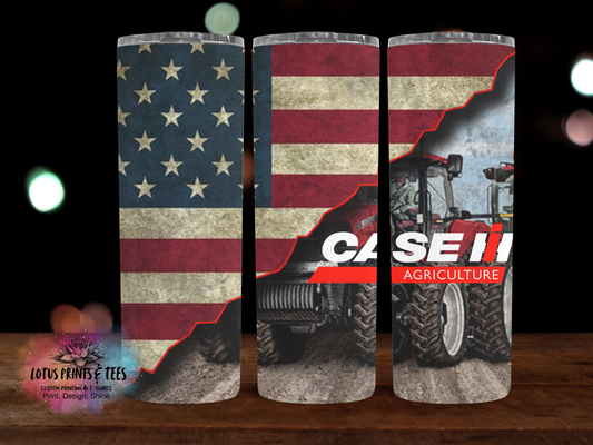 Case Tractor w/ American Flag - Custom 20oz Sublimated Tumbler – Made to Order