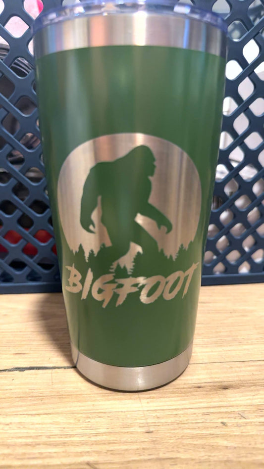Green Bigfoot 20oz Laser Engraved Tumbler