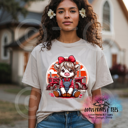 Red Bow Moo Girl Custom Graphic Top