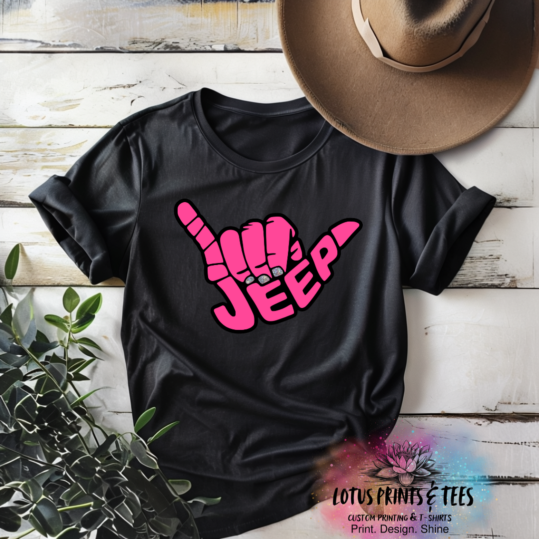 Pink Jeep Hand Sign Custom Graphic Top