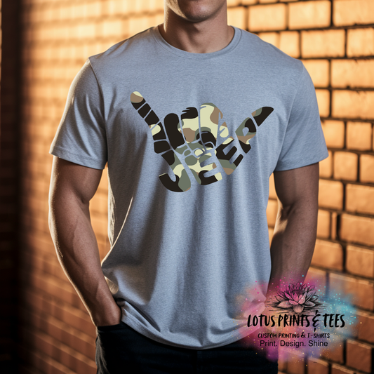 Camo Jeep Hand Sign Custom Graphic Top
