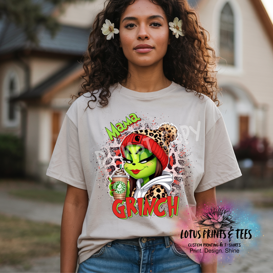Mama Christmas Green Graphic Top